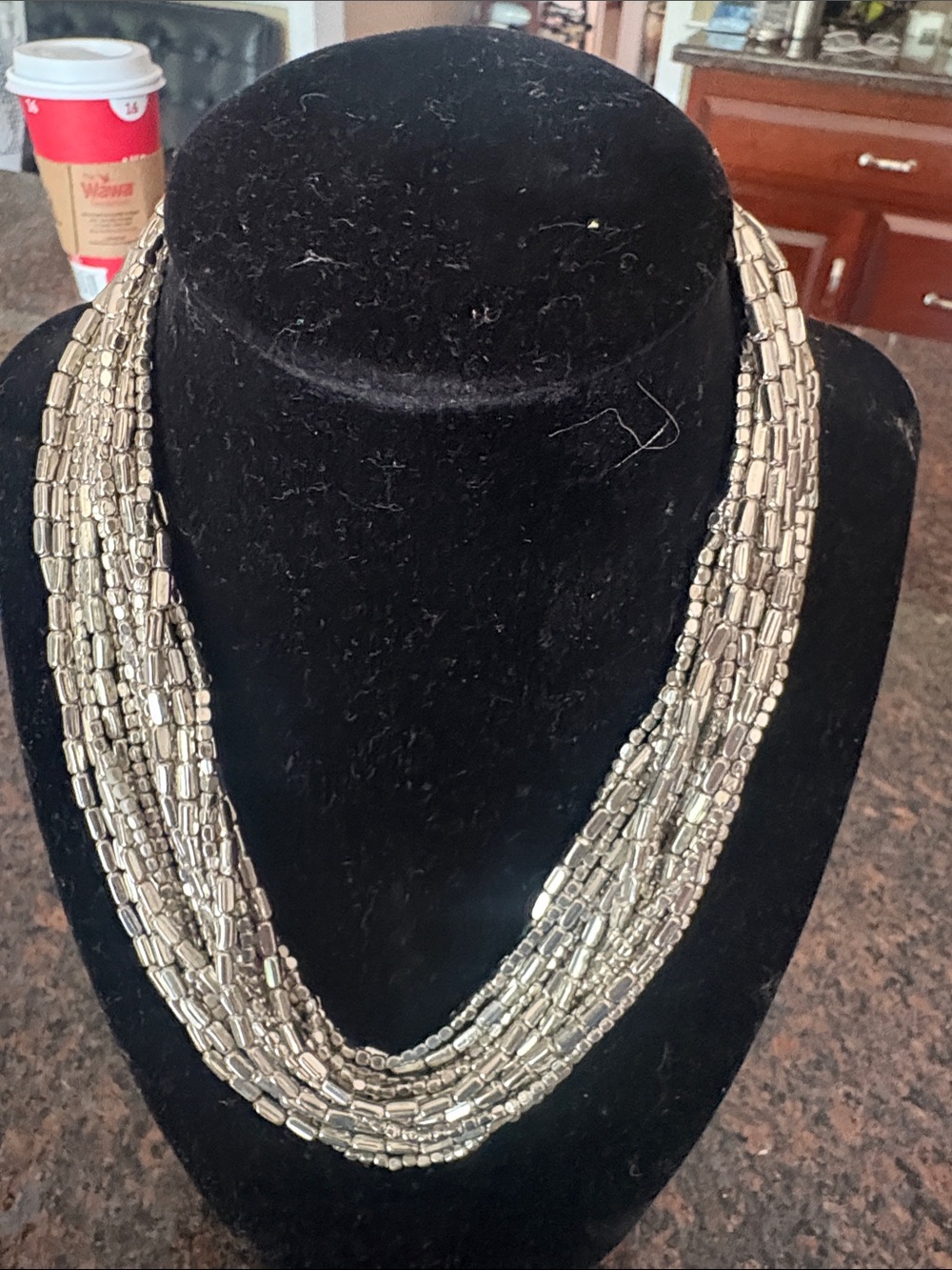 Coldwater Creek ? silver tube bead multi strand long necklace